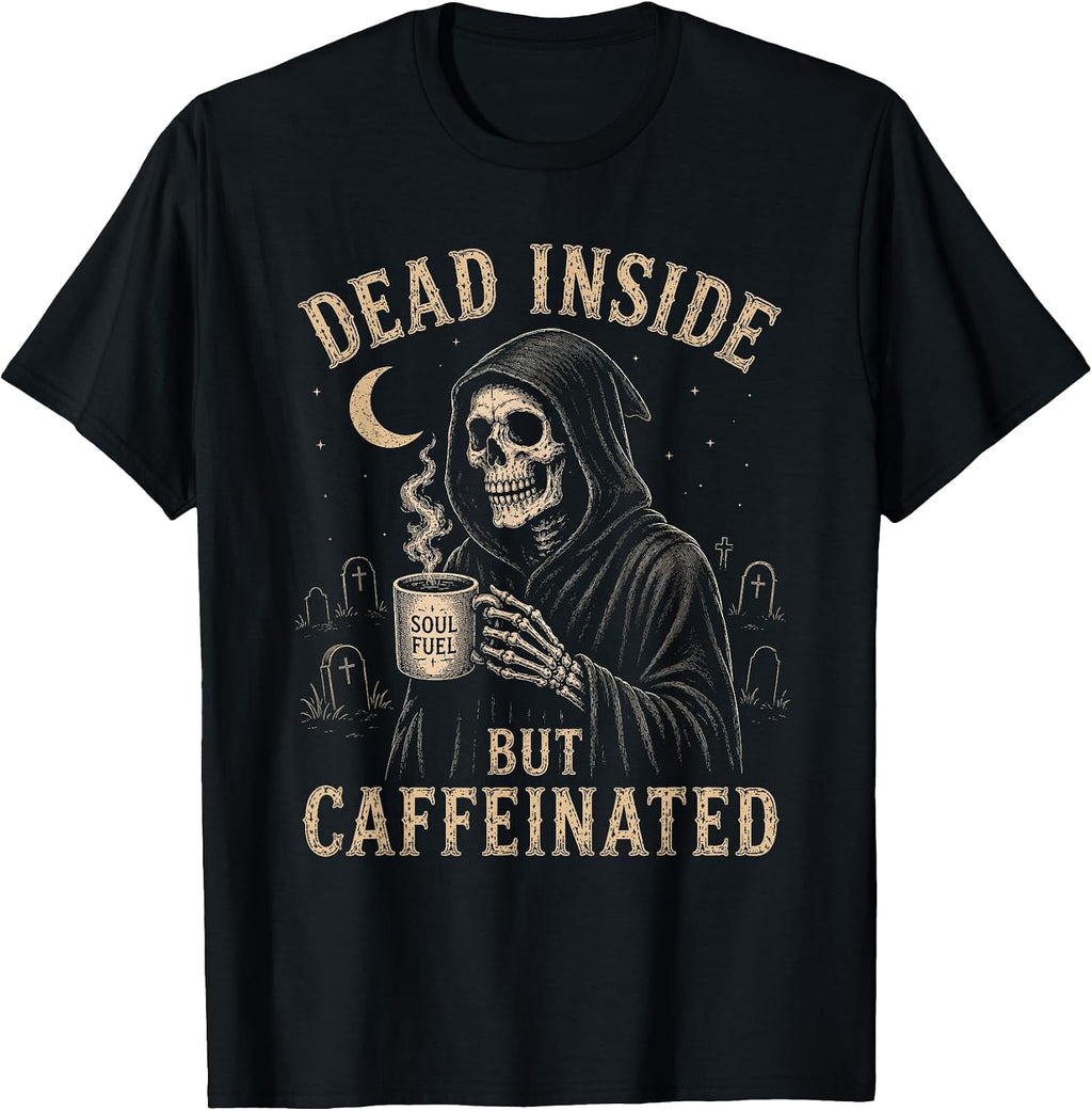 Dead Inside But Caffeinated Funny Halloween Skeleton Coffee T-Shirt