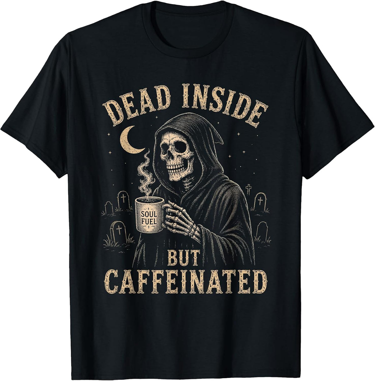 Dead Inside But Caffeinated Funny Halloween Skeleton Coffee T-Shirt