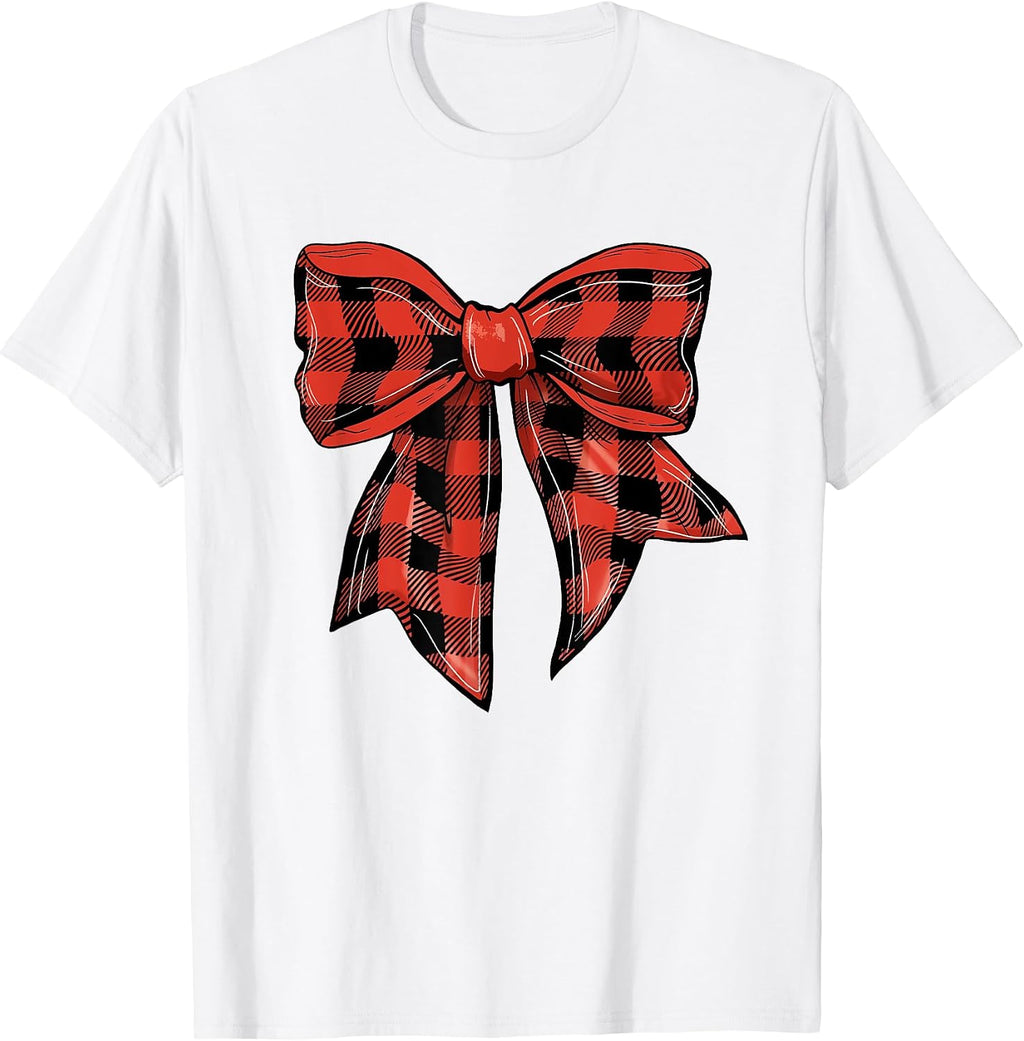 Coquette Bow Christmas Red Plaid Bow Christmas Girls Women T-Shirt