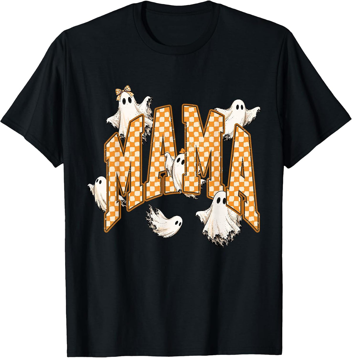 Coquette Checkered Ghost Mama Halloween Mom Spooky Season T-Shirt