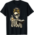 Skeleton Girl Drinking Coffee and Reading Book T-Shirt