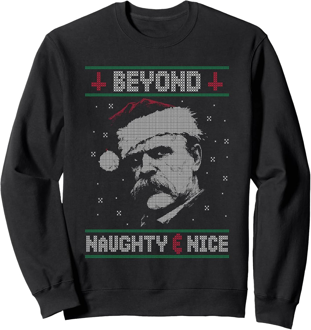 Beyond Naughty And Nice Nietzsche Philosophy Ugly Christmas Sweatshirt