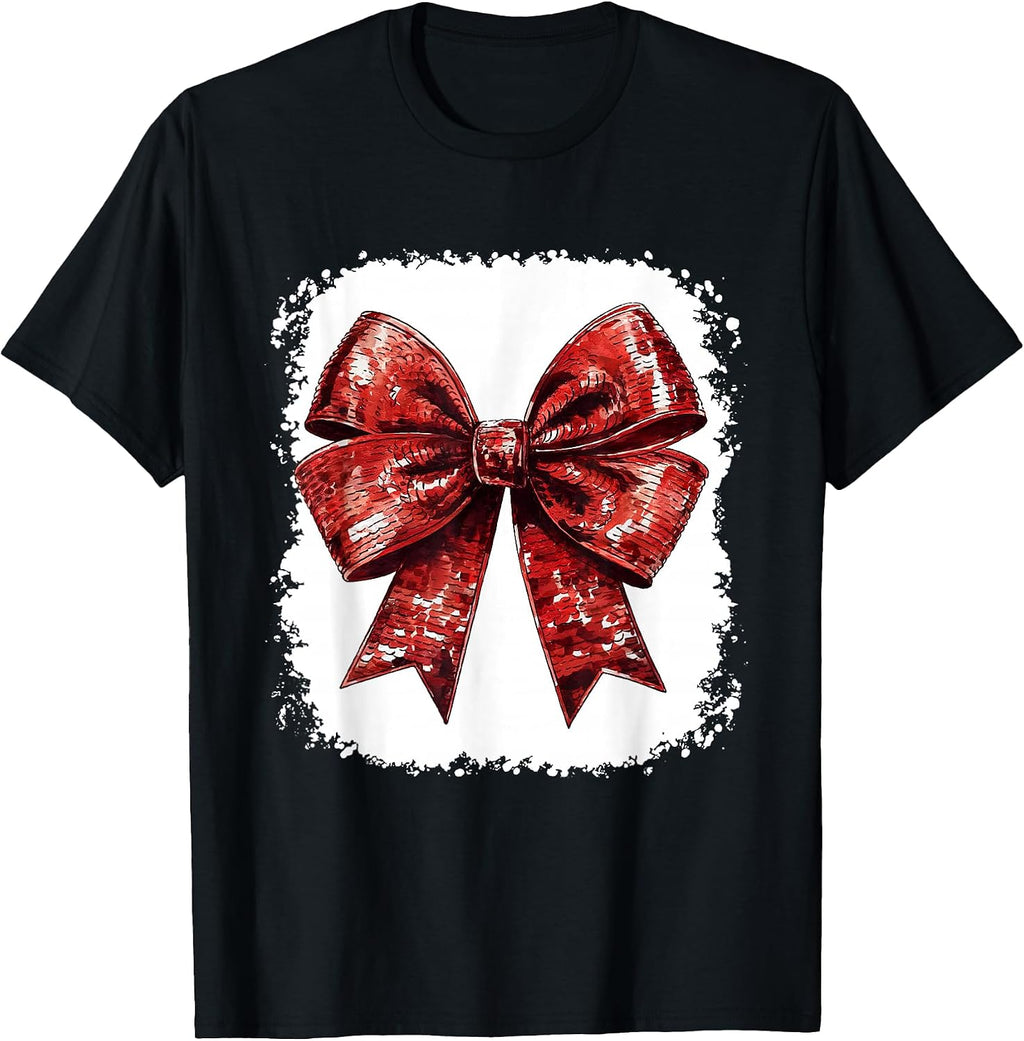 Coquette Bow Cute Bow Merry Christmas Girls Women T-Shirt