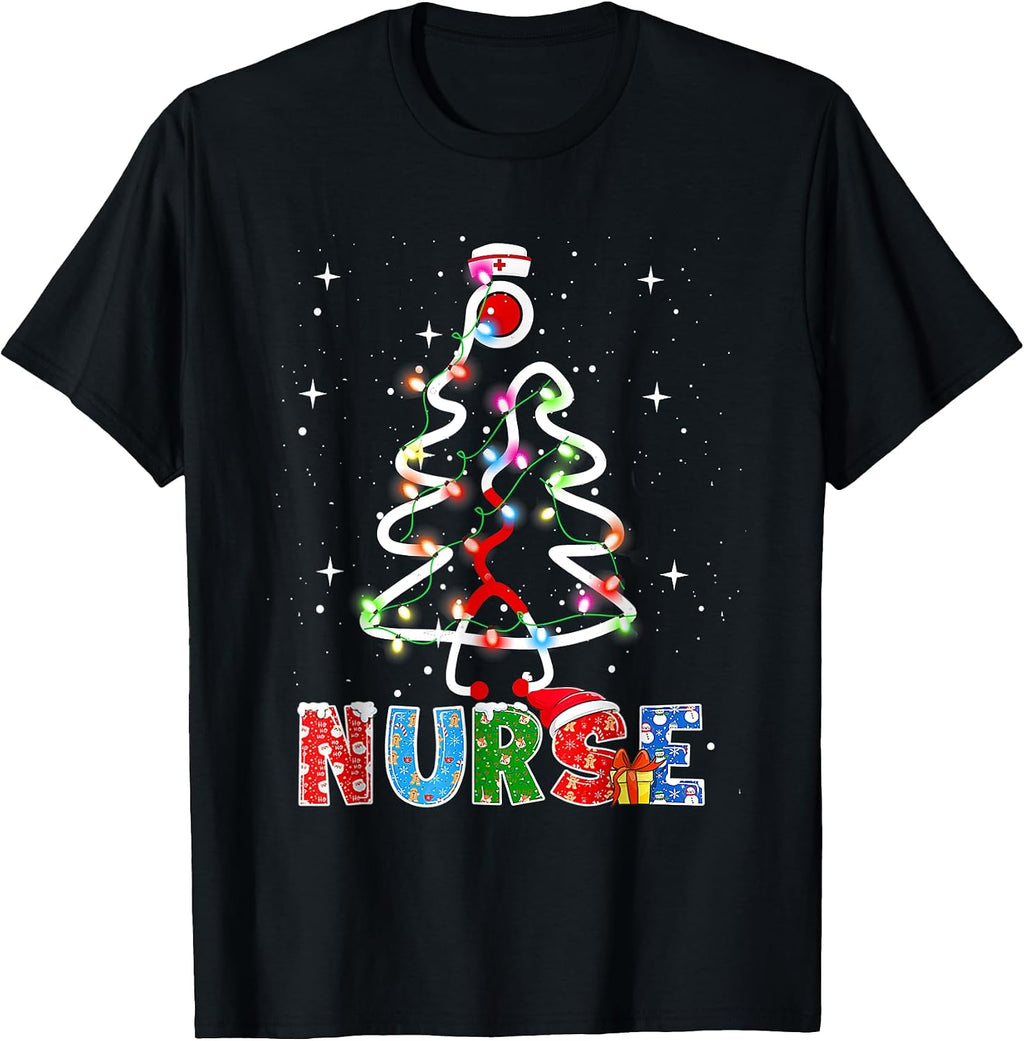 Nurse Christmas 2021 Tree Lights Santa Hat womens