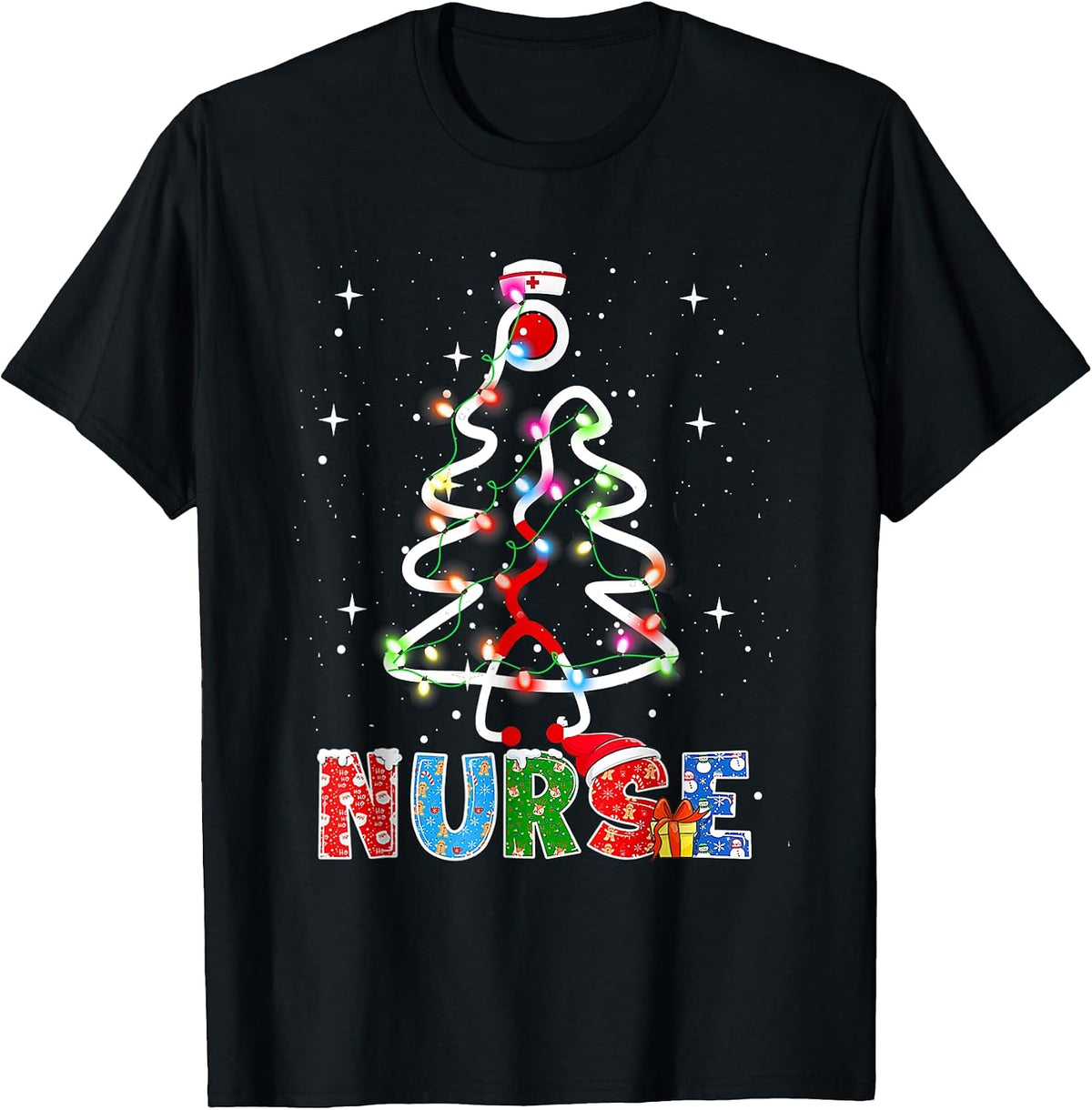 Nurse Christmas 2021 Tree Lights Santa Hat womens
