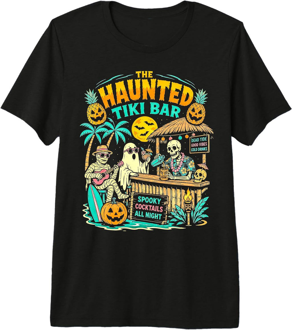 Haunted Tiki Bar Summerween Shirt Retro Halloween Beach Premium Tri-Blend T-Shirt