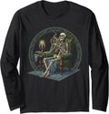 Funny Skull Drinking Coffee Skeleton Art Long Sleeve T-Shirt