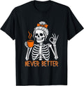 Messy Bun Drinking Coffee for Women Skeleton T-Shirt