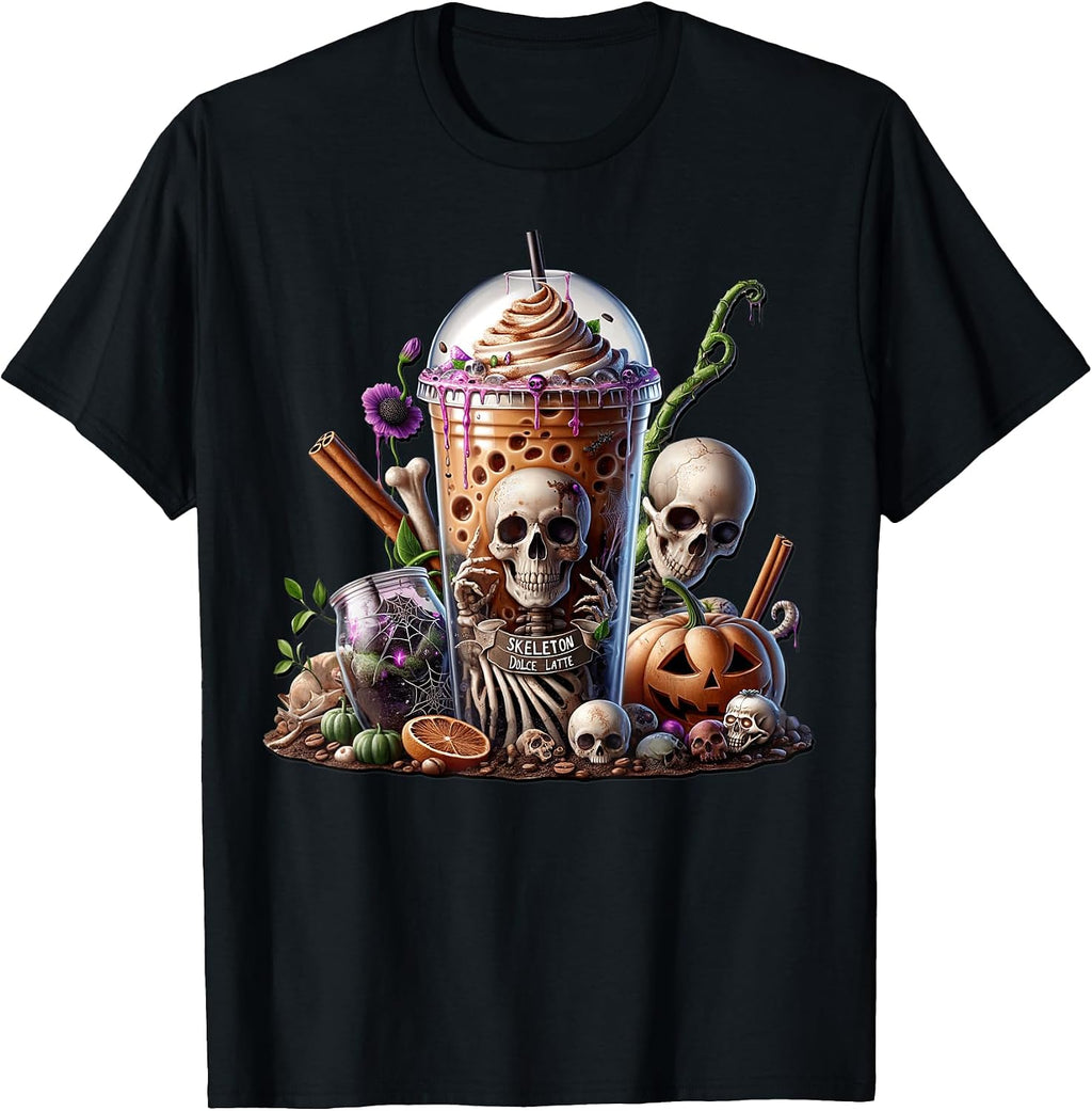 Coffee Halloween Graphic for Women and Men Skeleton Lovers T-Shirt