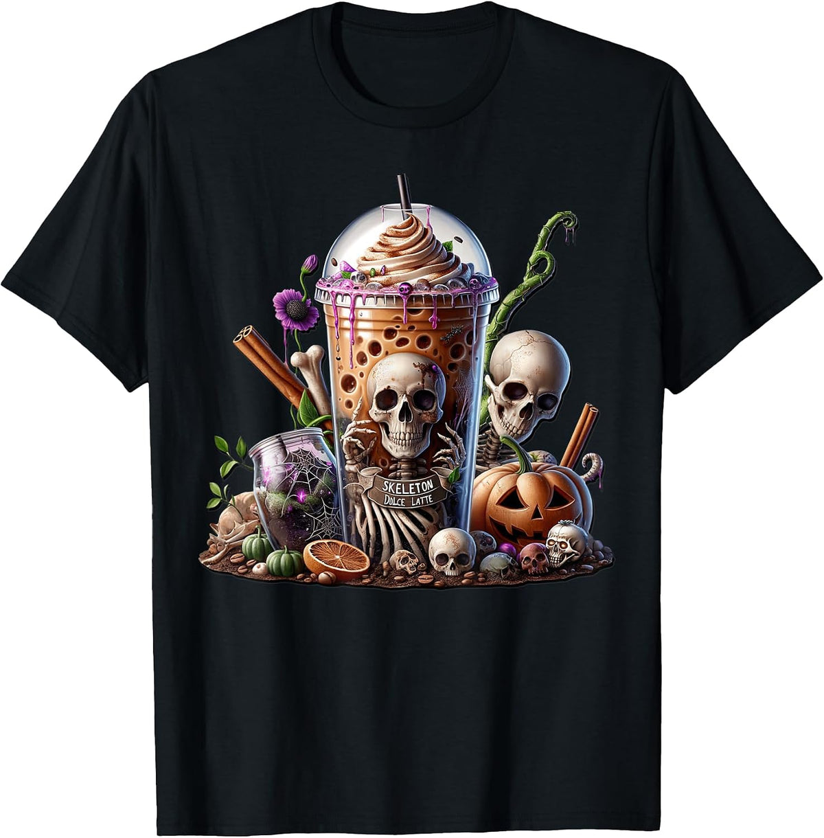 Coffee Halloween Graphic for Women and Men Skeleton Lovers T-Shirt