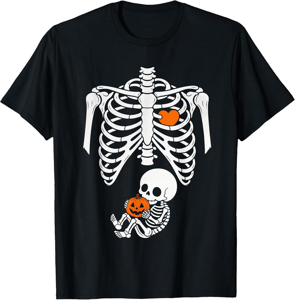 Halloween Skeleton Baby Rib Cage Pregnant Pumpkin T-Shirt