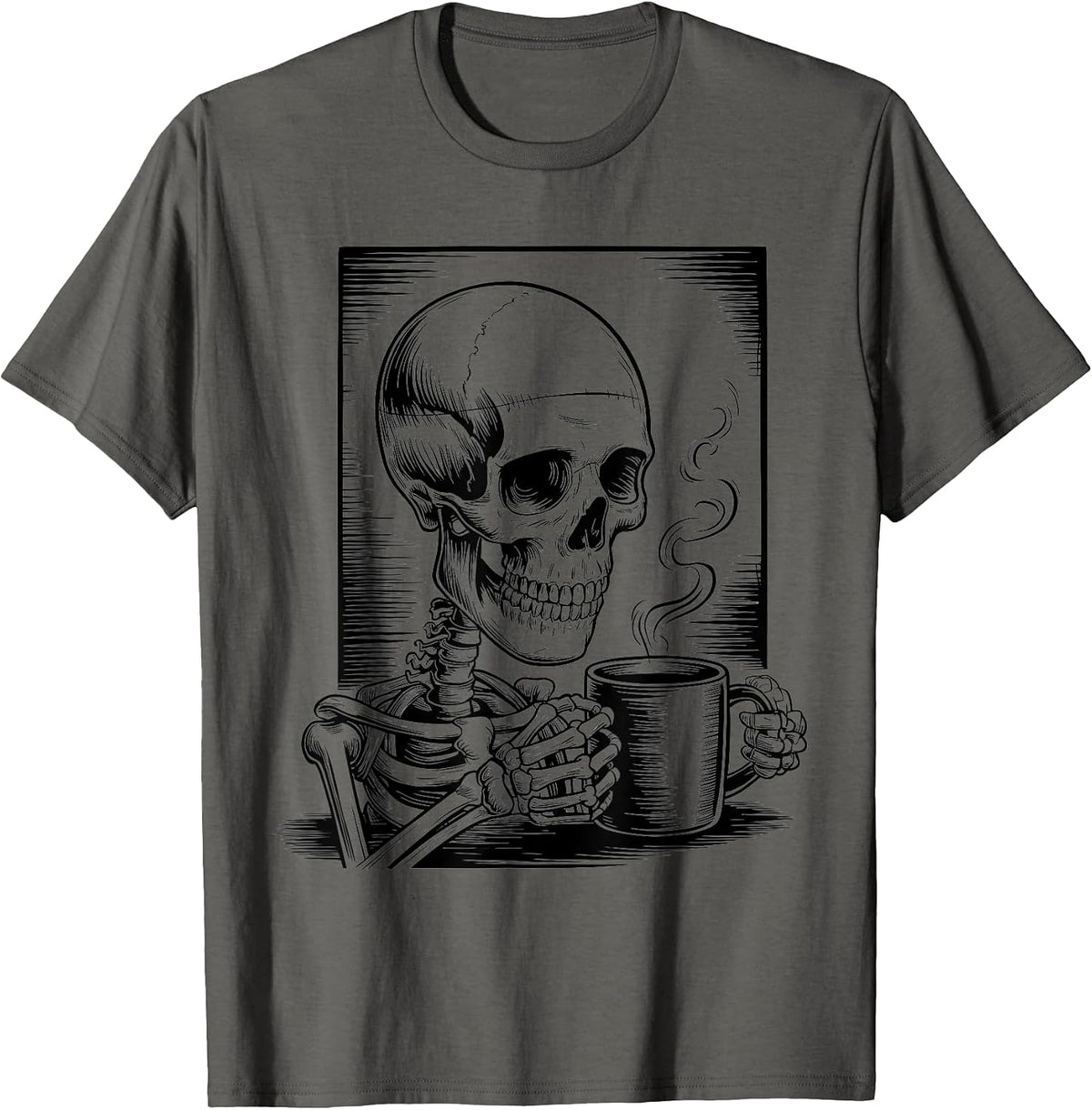 Skeleton Skull Drinking Coffee Grunge Halloween Coffee Lover T-Shirt