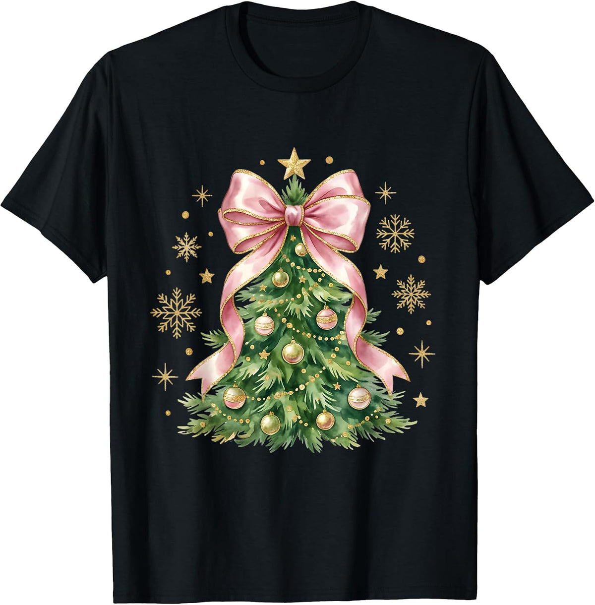 Coquette Bow Christmas Tree Xmas Holiday Girly Women Ribbon T-Shirt