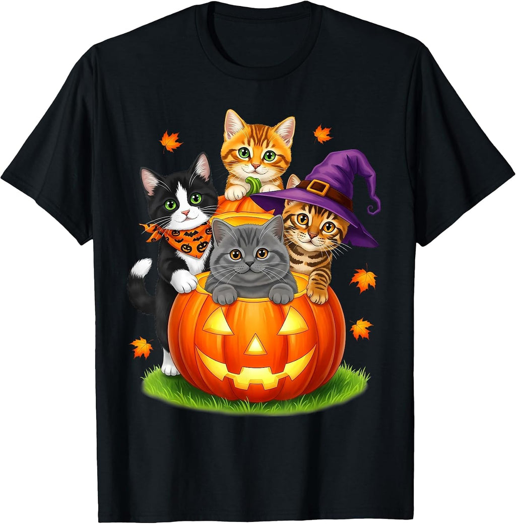 Cute Kittens Pumpkin Halloween Spooky Season Men Women Kids T-Shirt