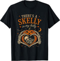 Vintage Funny Skeleton There's Skelly in My Belly Pregnant T-Shirt