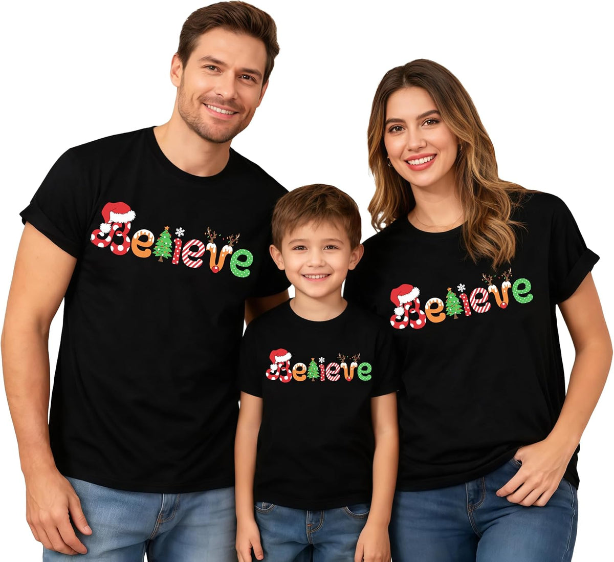 Christmas Shirts for Family Santa Matching Outfit Christmas Crew Neck Shirt