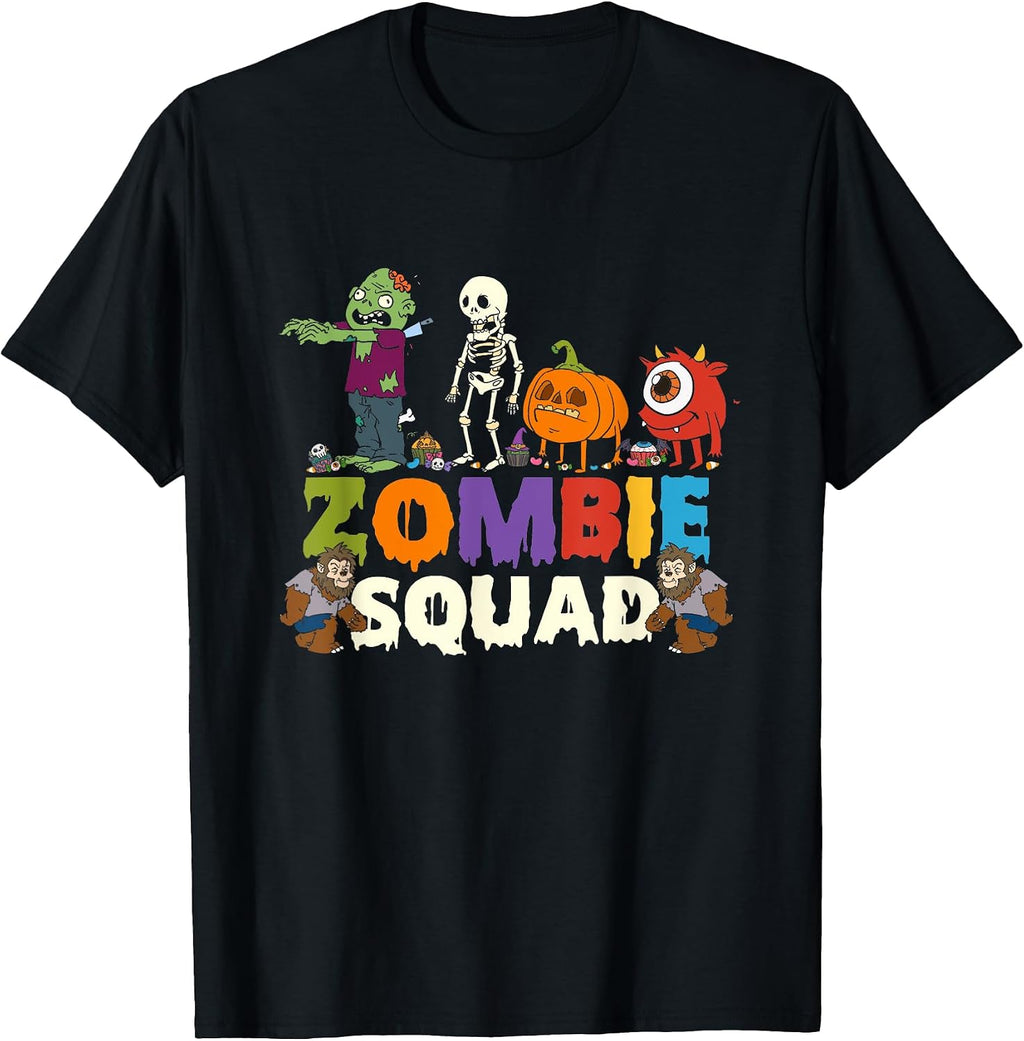Zombie Skeleton Monster Pumpkin Halloween Squad Costume T-Shirt