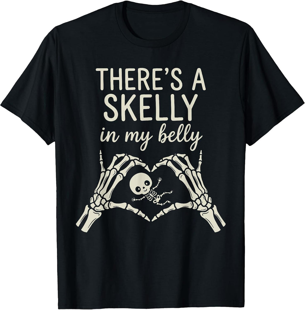 There's Skelly in My Belly Funny Skeleton Pregnant Halloween T-Shirt