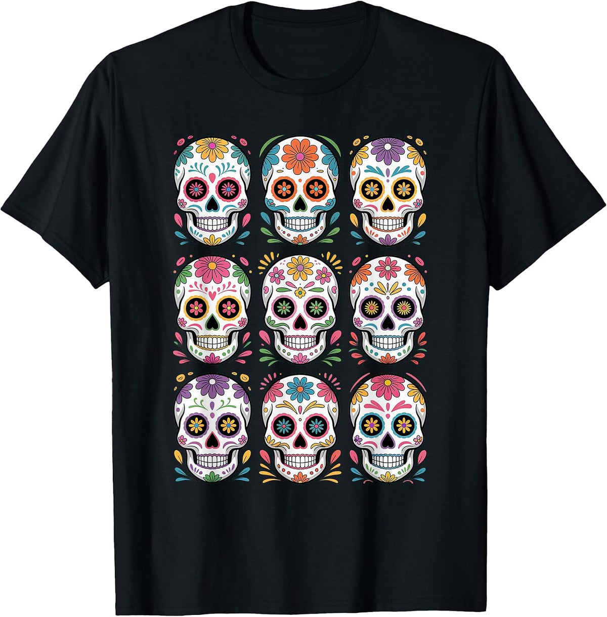 Dia De Los Muertos Floral Sugar Skull Halloween Mexican T-Shirt