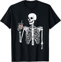 Iced Coffee Skeleton Drinking Funny Halloween Skull T-Shirt