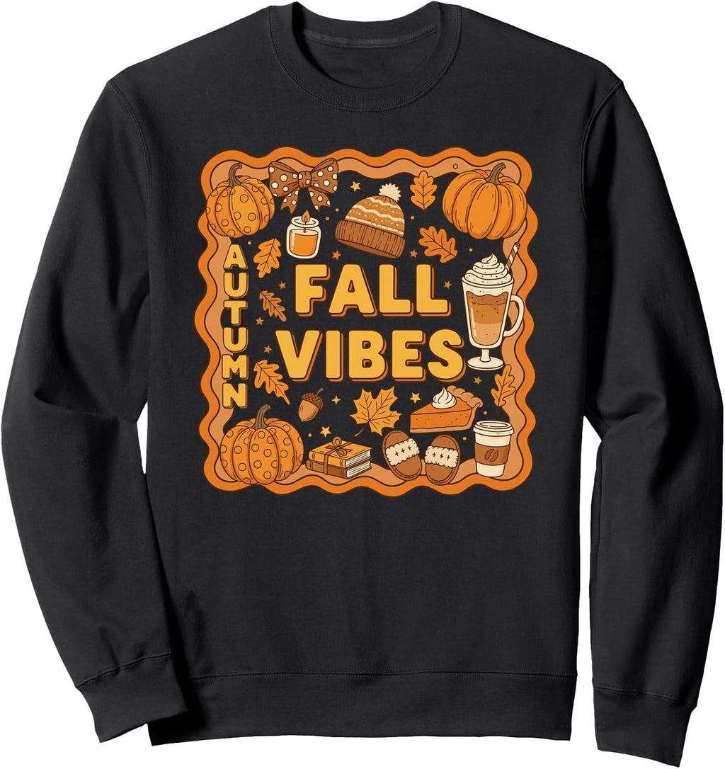 Fall Vibes Autumn Pumpkins Coffee Pie Cozy Candle Season Sweatshirt