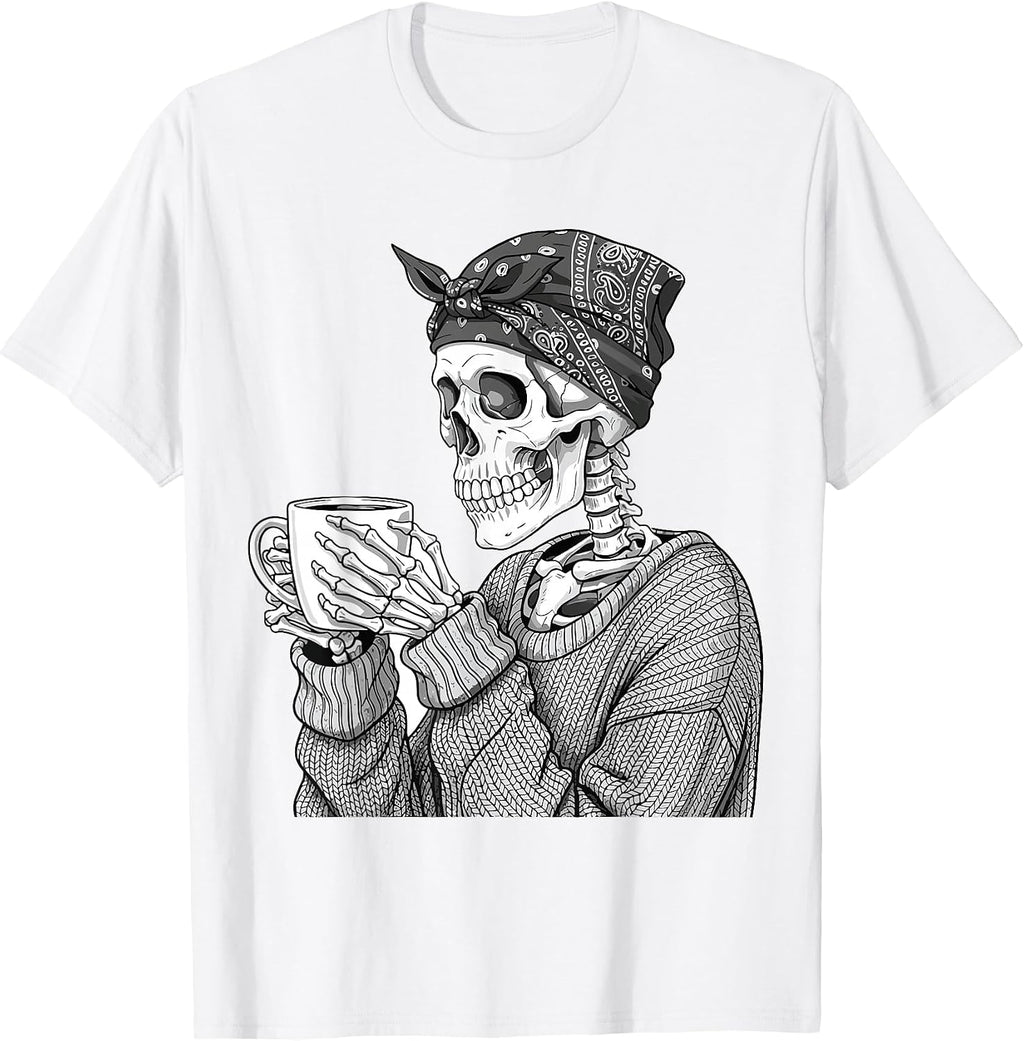 Halloween Skeleton Skull Drinking Coffee Halloween Skulls T-Shirt