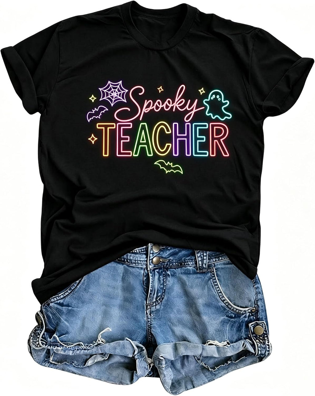 Halloween Teacher Shirts Women Cute Spooky Shirt Halloween Ghost Fall Tee