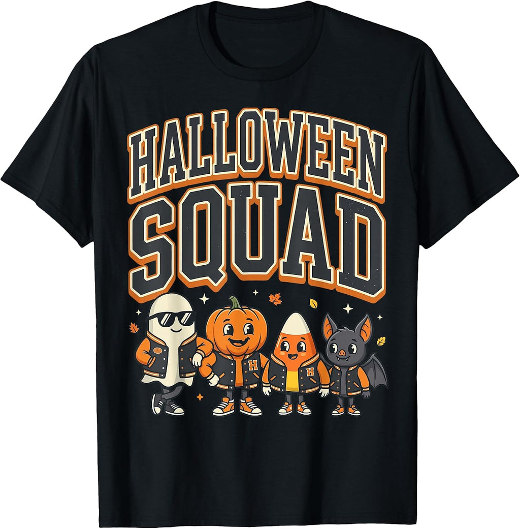 Halloween Squad Ghost Pumpkin Candy Corn Cat T-Shirt