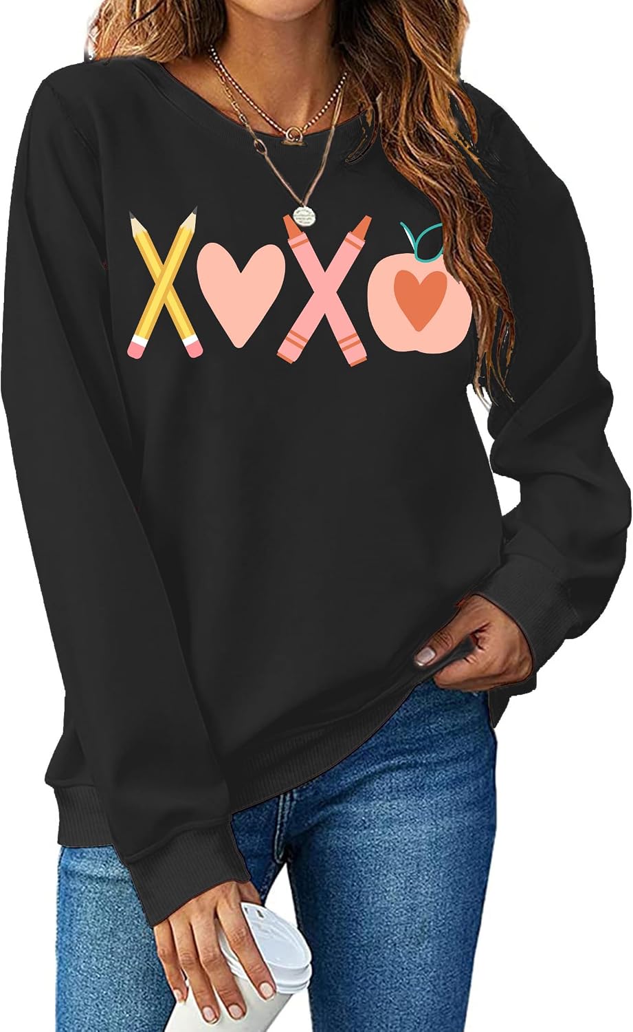Women Teacher Valentines Sweatshirt: Teacher Sweatshirt Valentine Teach Long Sleeve Pullover Tops