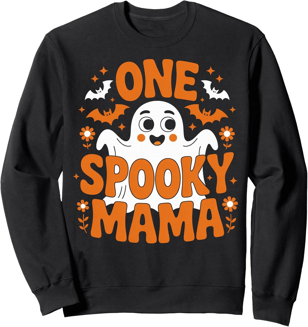 One Spooky Mama Halloween Moms Skeleton Ghost Vibe Sweatshirt