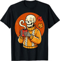 Skeleton Drinking Coffee Fall Funny Skull Autumn T-Shirt