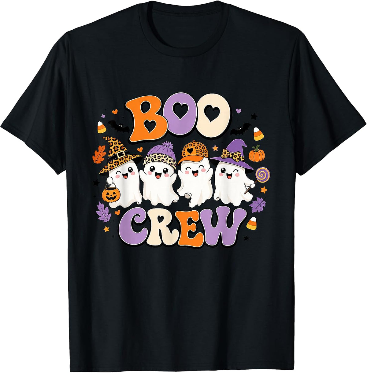 Boo Crew Halloween Squad Spooky Season Retro Groovy Women T-Shirt