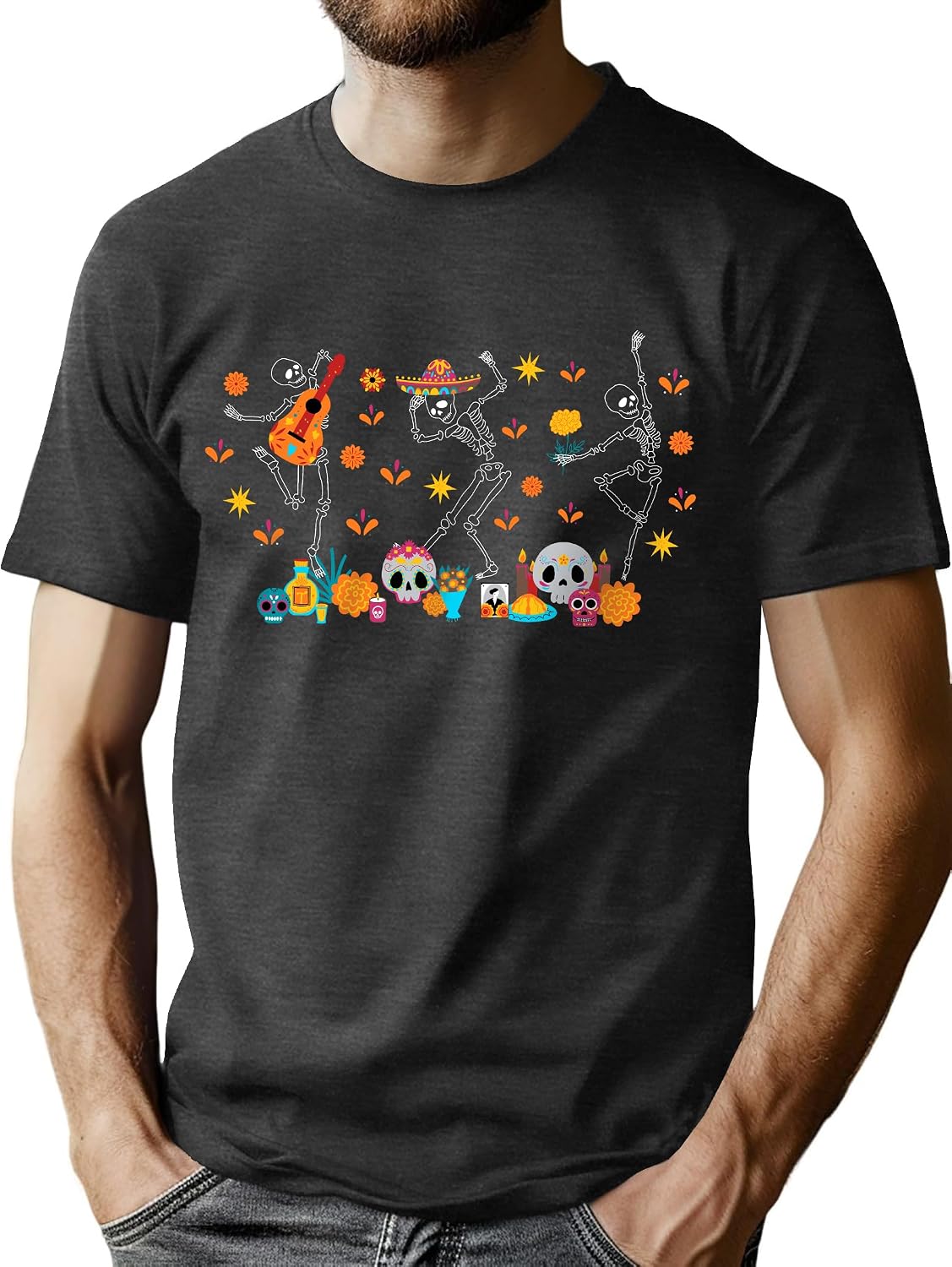 Dia De Los Muertos T-Shirt for Men Sugar Skull Graphic Short Sleeve Shirts