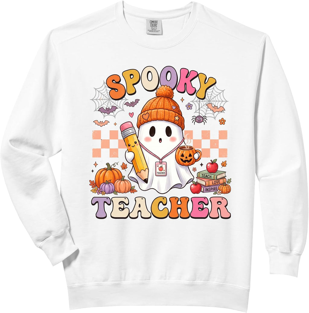 Spooky Teacher Ghost Halloween Fall Classroom Educator Comfort Colors Adult Sweatshirt