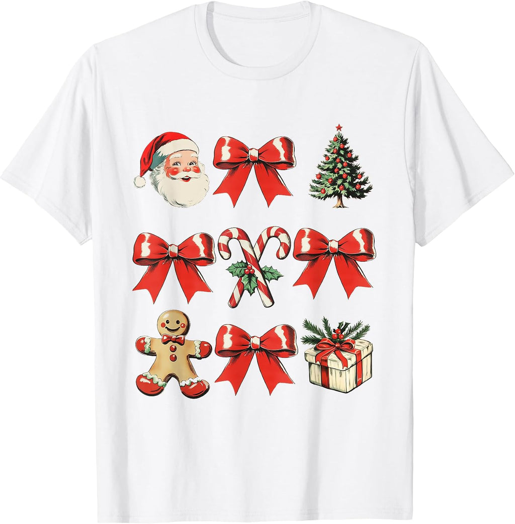 Christmas Bow Retro Vintage Coquette For Girls Women T-Shirt