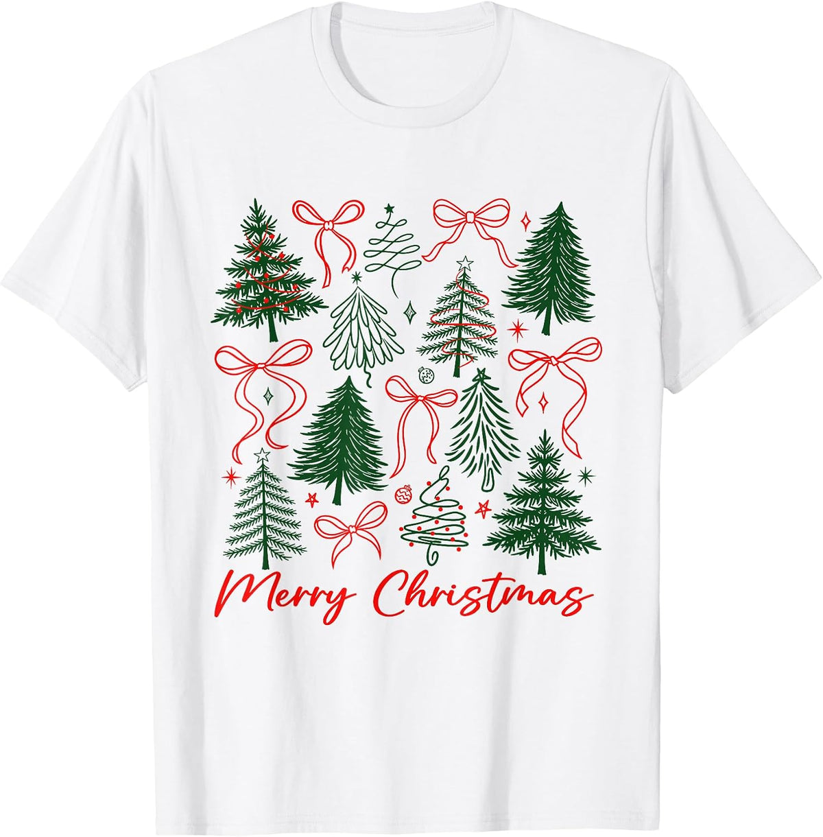 Preppy Merry Christmas Tree Xmas Coquette Bow Womens Girls T-Shirt