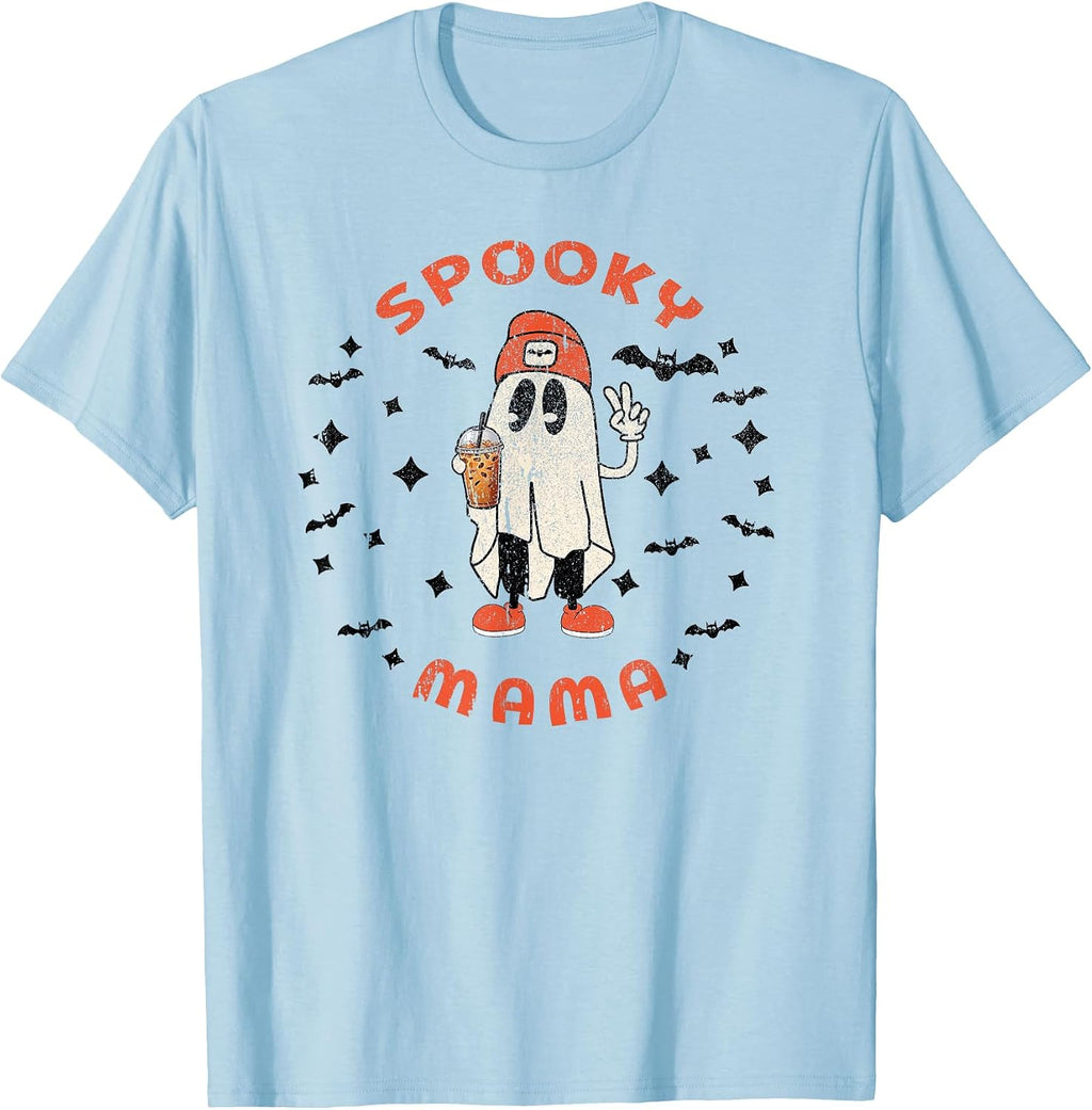 Mama Halloween Mom Spooky Mama Fall Mama Retro Ghost Funny T-Shirt