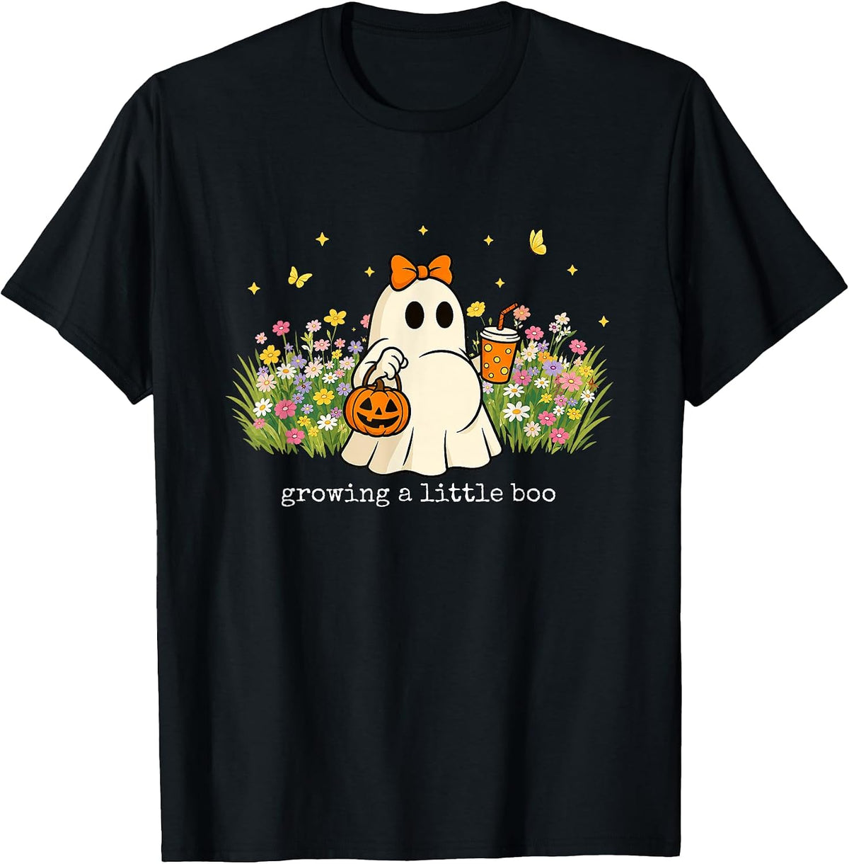 Flower Pregnancy Announcement Halloween Growing A Little Boo T-Shirt