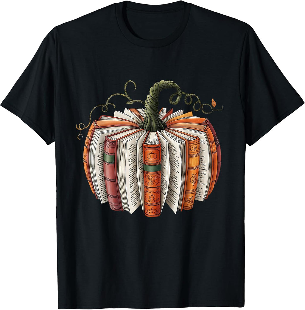 Fall Book Pumpkin Retro Reading Halloween Teacher T-Shirt