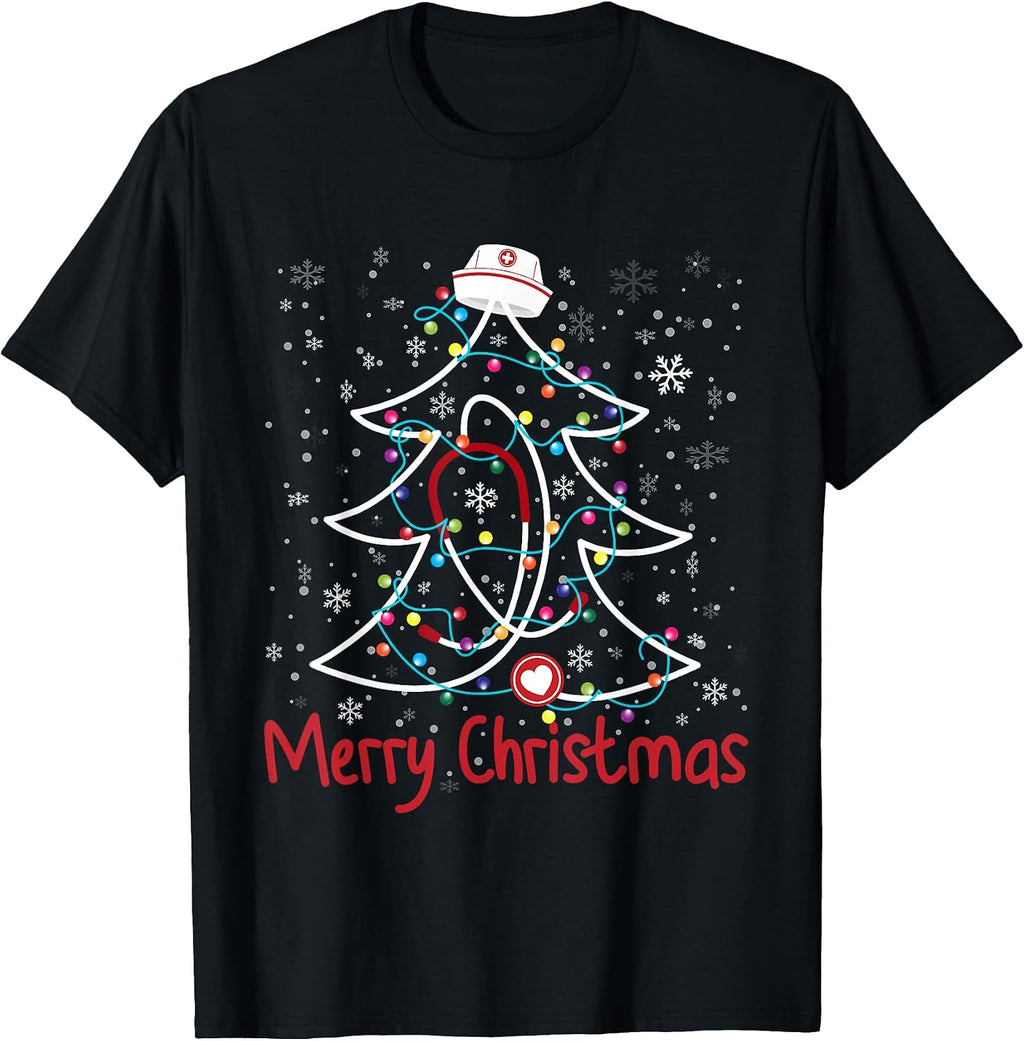 Nurse Christmas Tree Xmas Nurses Scrub Merry Christmas T-Shirt