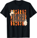 Halloween Teacher Ghosts Bats Boo Spooky Teacher Stripes T-Shirt