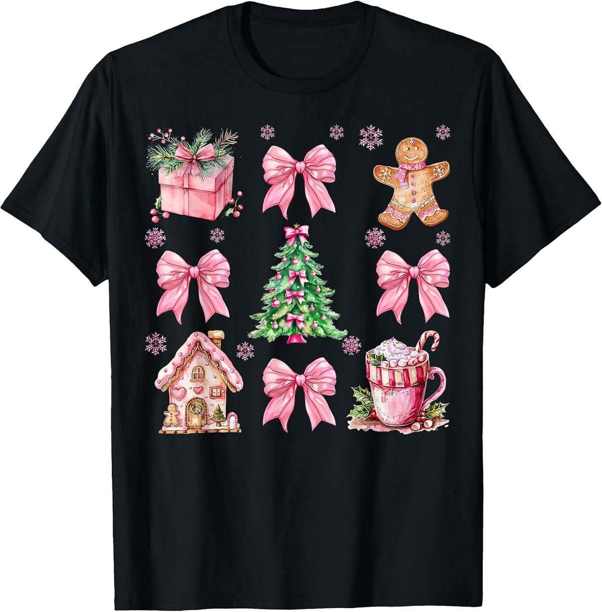 Christmas Coquette Bow Pink Gingerbread Xmas Girls Holiday T-Shirt