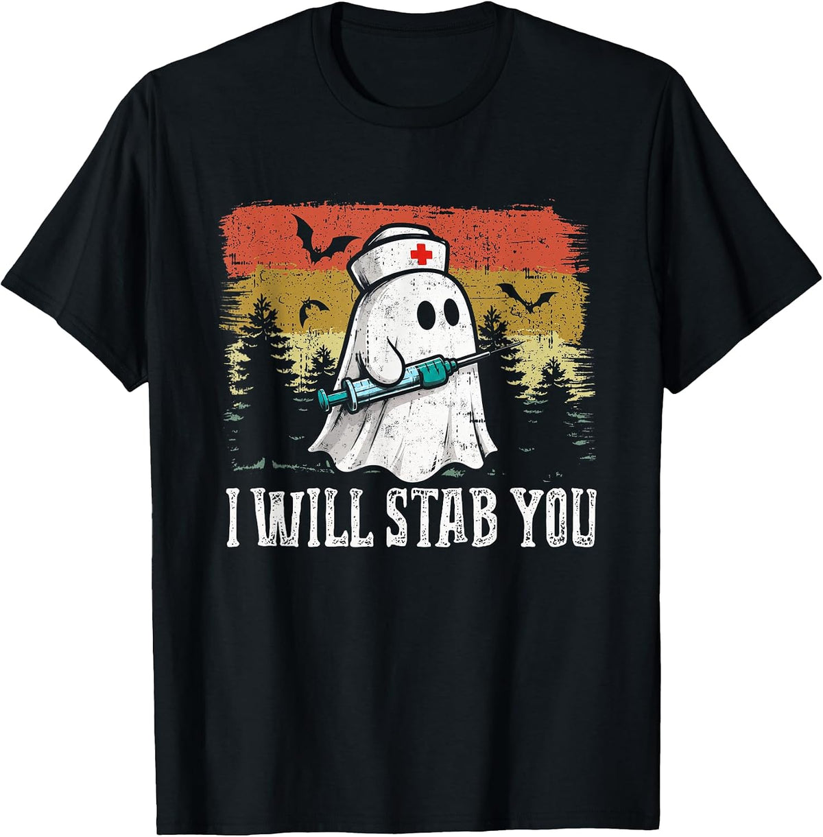 Retro I Will Stab You Ghost Nurse Funny Halloween RN Nursing T-Shirt