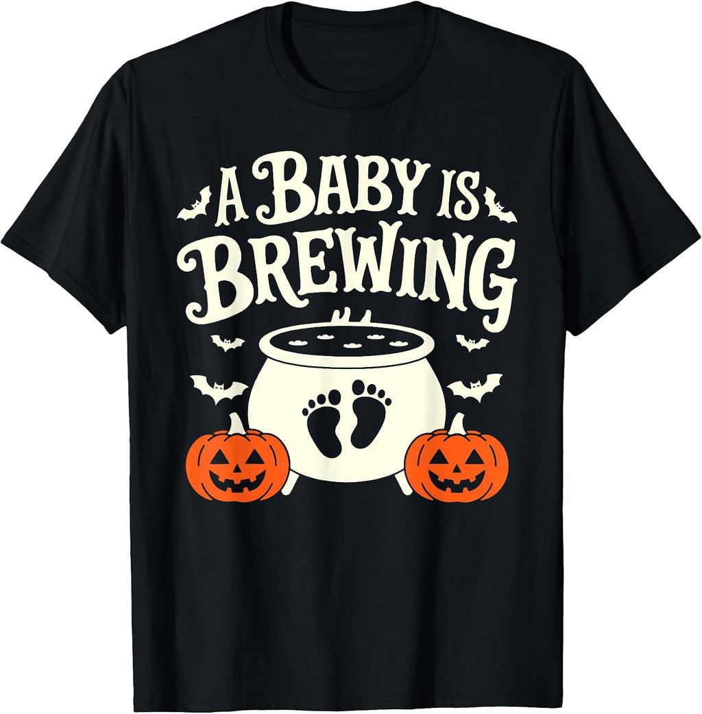A Baby Is Brewing White Cauldron Halloween Baby Pregnant T-Shirt