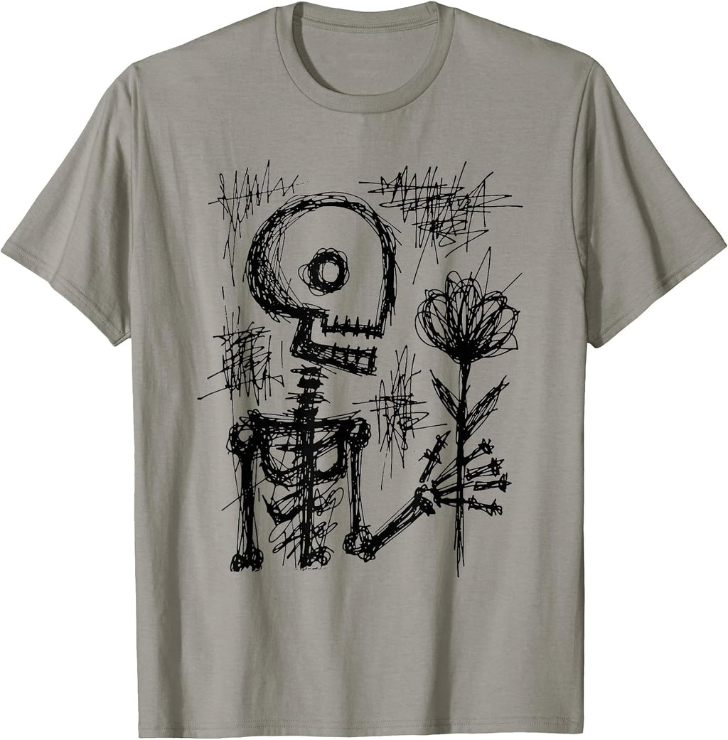 Hand Drawn Skeleton Holding Flower T-Shirt