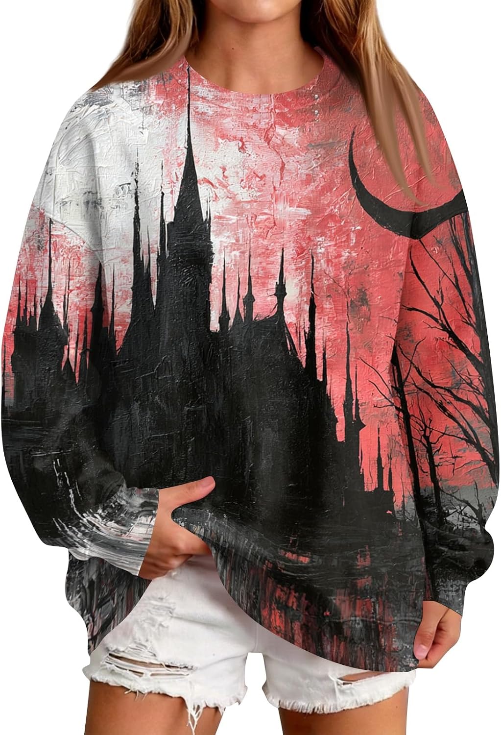 Halloween Womens Sweatshirt Season Soft Crew Neck Long Sleeve Tops