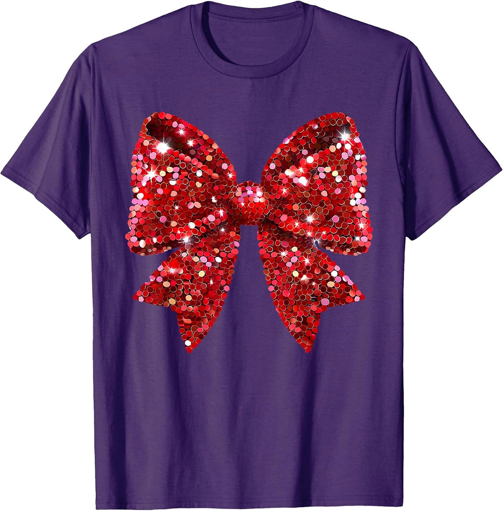 Red Coquette Bow Disco Ball Christmas Holiday Women Girl Kid T-Shirt