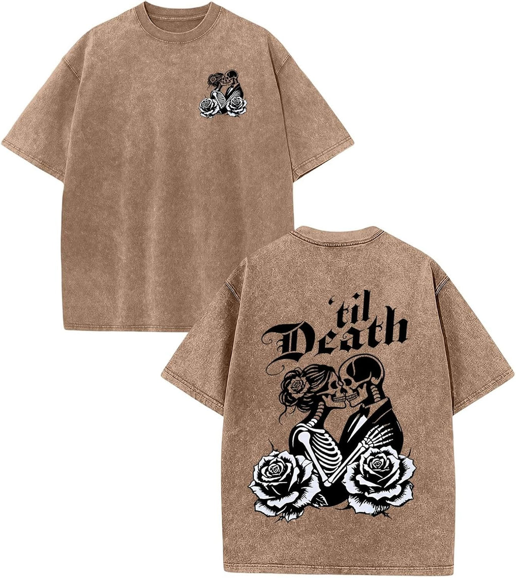 Acid Wash Tshirt Unisex Halloween Shirts 2026, Vintage Romantic Shirts for Couples Matching