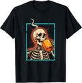 Skeleton Drinking Coffee Funny Skull Halloween for Women T-Shirt
