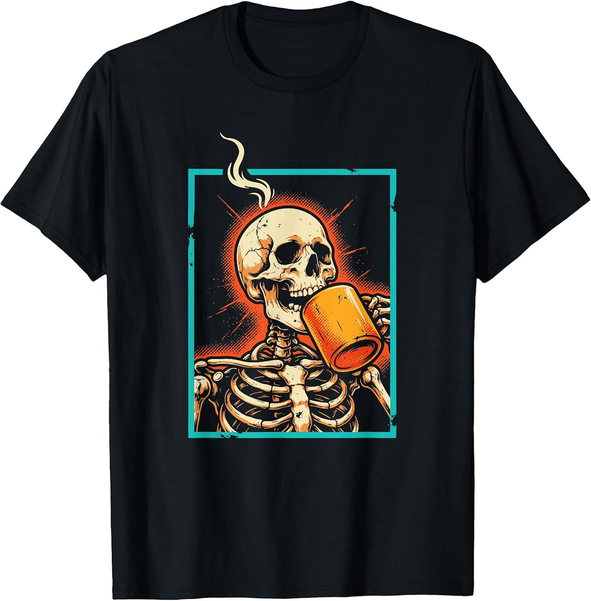 Skeleton Drinking Coffee Funny Skull Halloween for Women T-Shirt